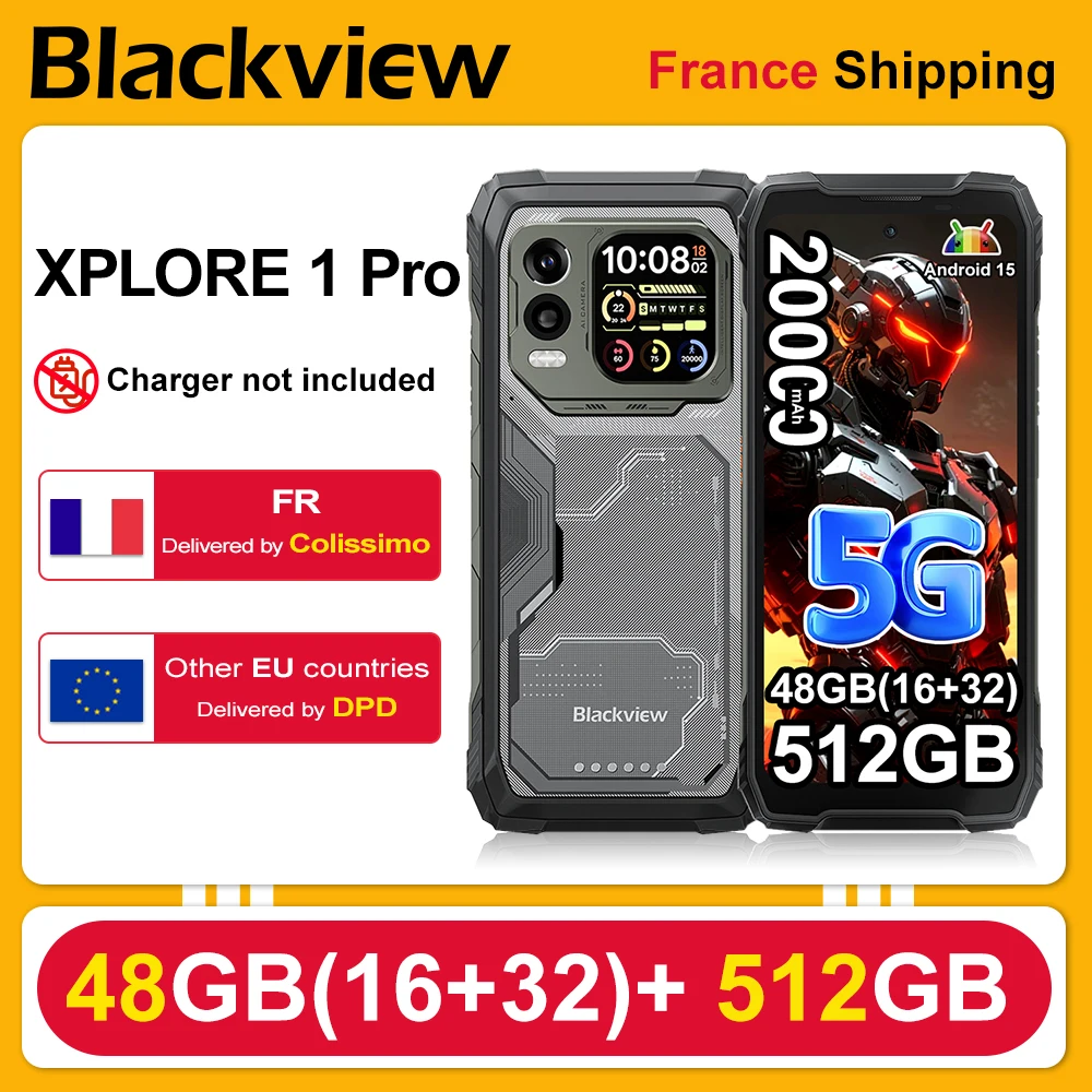 Blackview XPLORE 1 Pro [Ohne EU-Ladegerät] Robustes Smartphone 48(16+32)GB+512GB 5G 6.78'' IPS 2.4K 20000mAh Android 15 NFC 64MP+50MP