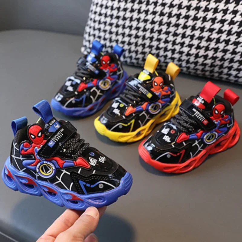 Disney Kinder Turnschuhe Jungen Cartoon Spiderman führte leichte Sportschuhe Studenten schuhe Haken Anti-Rutsch-Kinder Outdoor-Schuhe Image