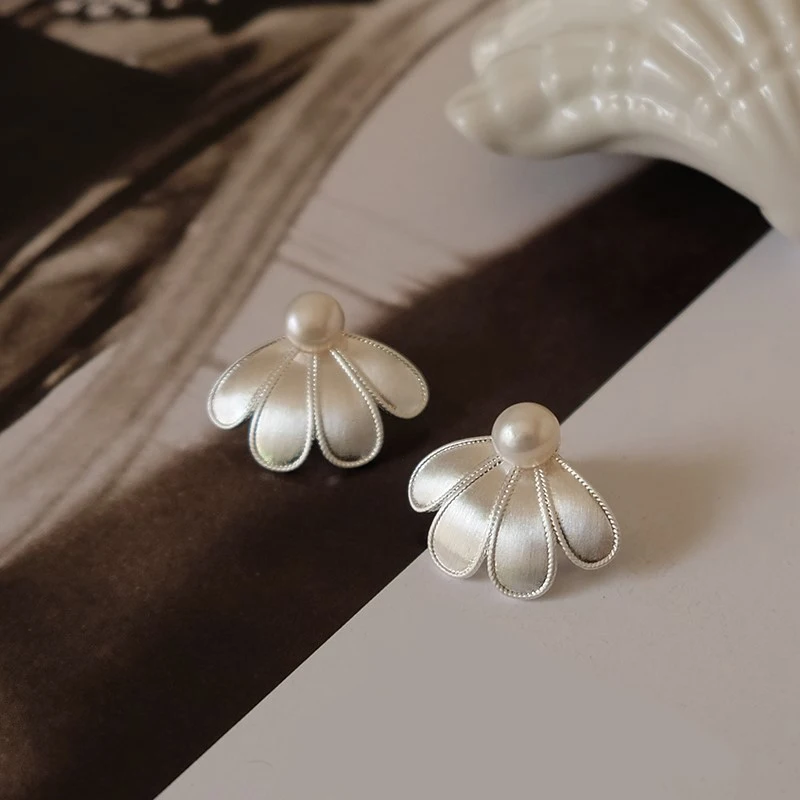 Neue 925 Sterling Silber Ohrstecker Blume Blütenblatt Perle Süße Elegant Für Frauen Mädchen Geschenk Schmuck Dropshipping Großhandel Image