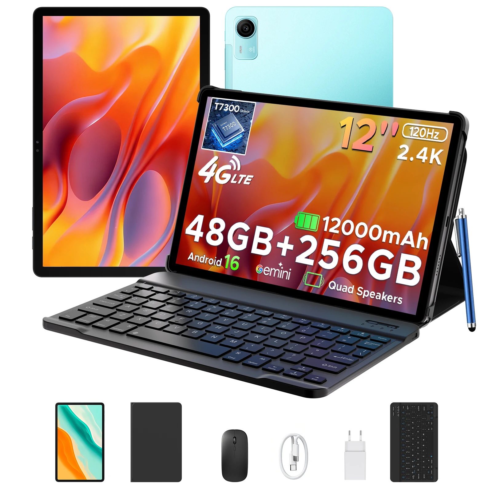 POCKAM P12 Pro Android 16 2-in-1 Tablet-PC Gemini AI 12 Zoll 120Hz 12000mAh Akku 48GB RAM (12+36) 256GB ROM Unterstützt Widevine L1 Image