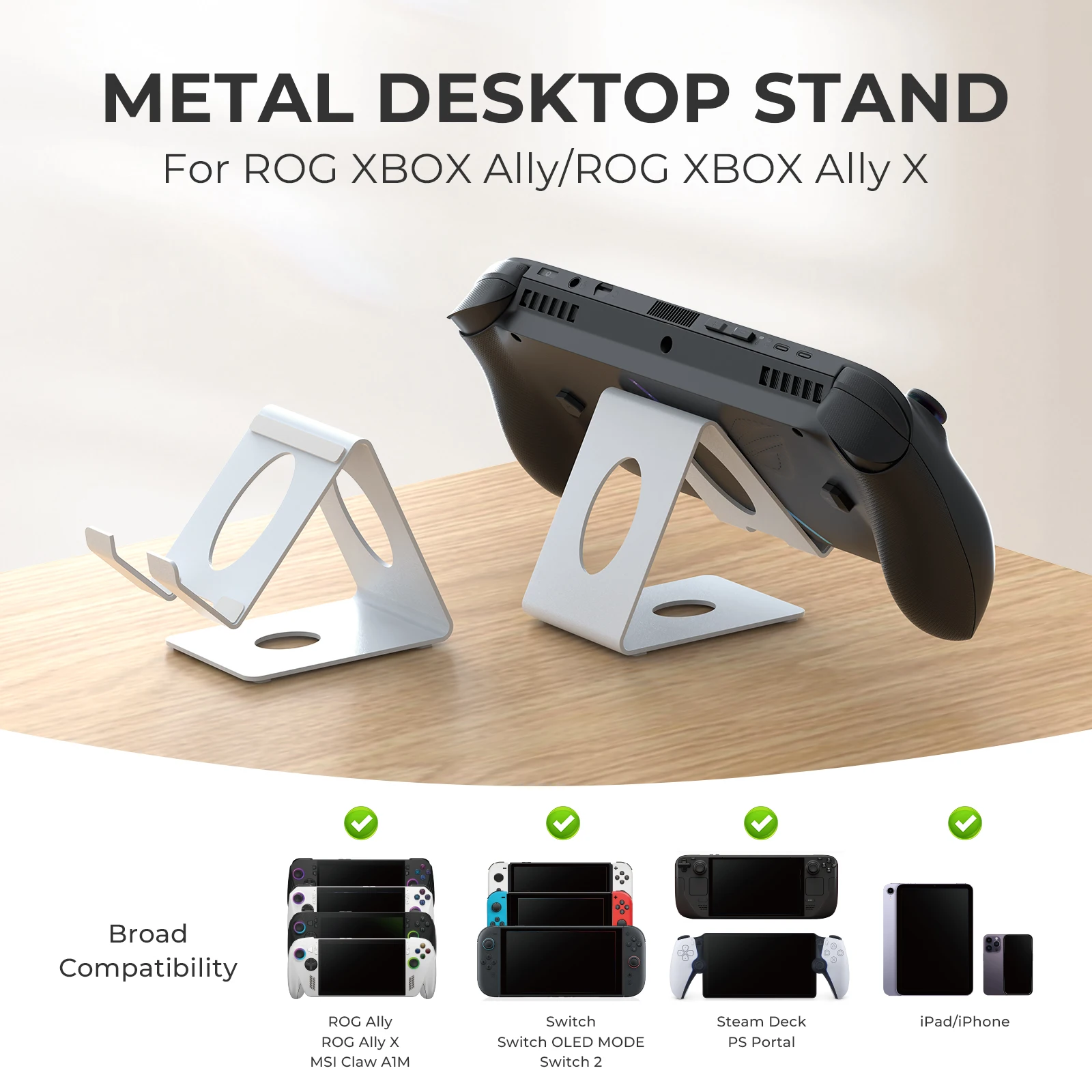 JYS-X155 Metall-Desktop-Ständer für ROG Ally / Xbox Series X / Nintendo Switch OLED / Switch 1 & 2/Steam Deck Handheld-Konsolen Image
