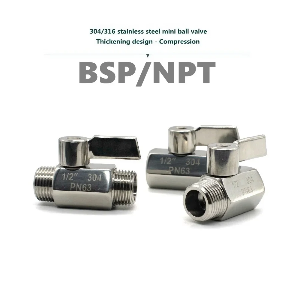 304/316 Edelstahl Mini Kugelhahn 1/8 1/4 3/8 1/2 3/4/1 BSP NPT Innengewinde für Wasser Öl Säure 2-Wege-Kugelhahn Image