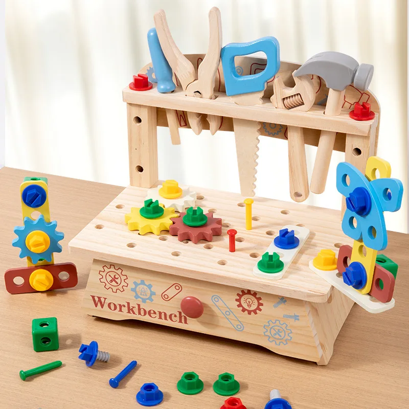 Werkzeugbank für Kinder, Spielzeug, Spielwerkbank, Werkzeugbank aus Holz, Werkstattwerkbank mit Werkzeugset, Holzbank, Spielzeug für Jungen