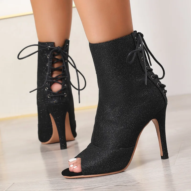 Hohe Qualität Frauen Dünne High Heels Lace-up Stiefel Stilettos Jazz Dance Für Latin Tanzen Outdoor Sexy Stilettos Booties große Größe