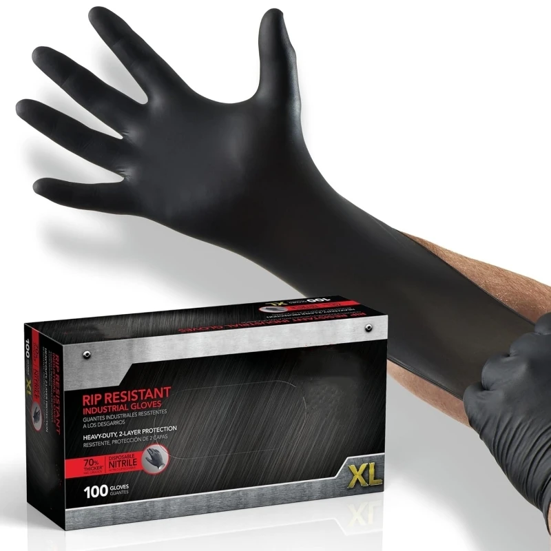 100 Stück Schwarze Nitrilhandschuhe Einweg Latexfrei Industrielle Sicherheitsarbeitshandschuhe für Mechaniker Automobil Tattoo Schutzhandschuhe Image