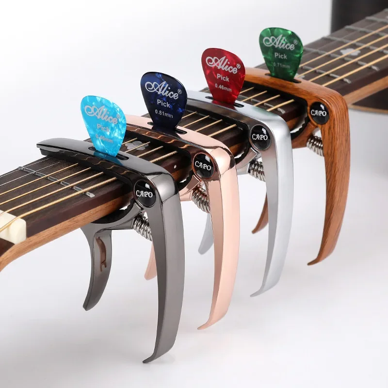 Ausgezeichneter Metall-Gitarren-Kapodaster, Einstellclip, Gitarren-Kapodaster für akustische E-Gitarren, Bass, Ukulele mit Plektrenhalter, 1 Stück