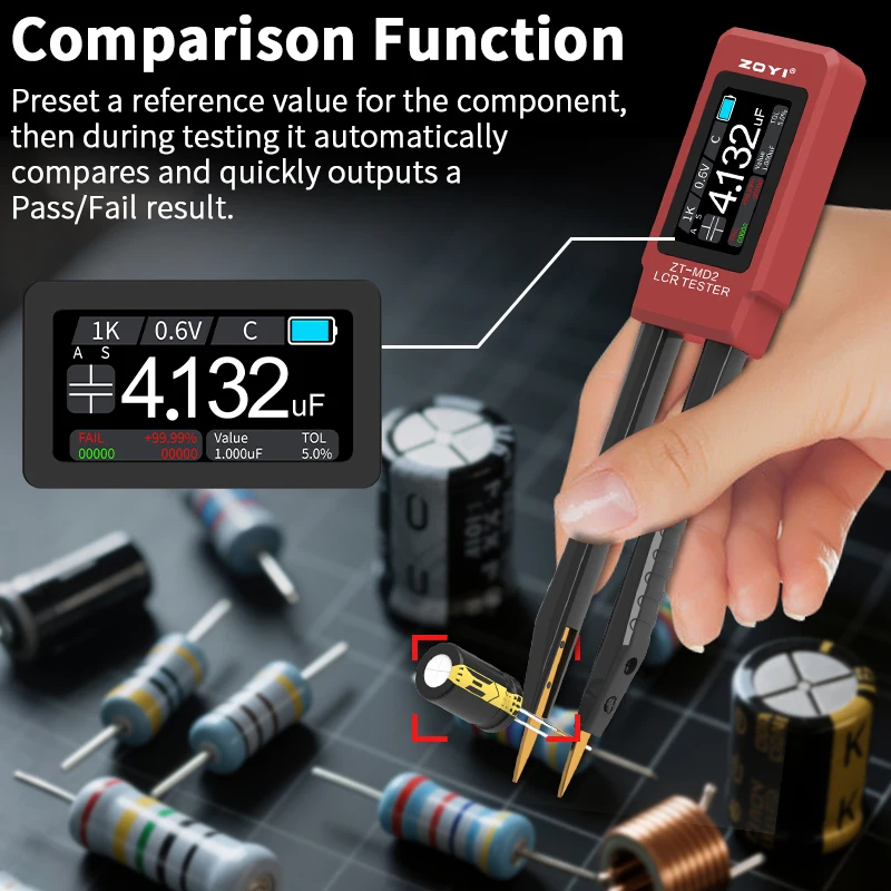 Mini Smart Pinzette LCR SMD ESR Tester Widerstand Kapazität Induktivität Kontinuität Diode Test Messwerkzeuge ZOYI ZTMD2 Image