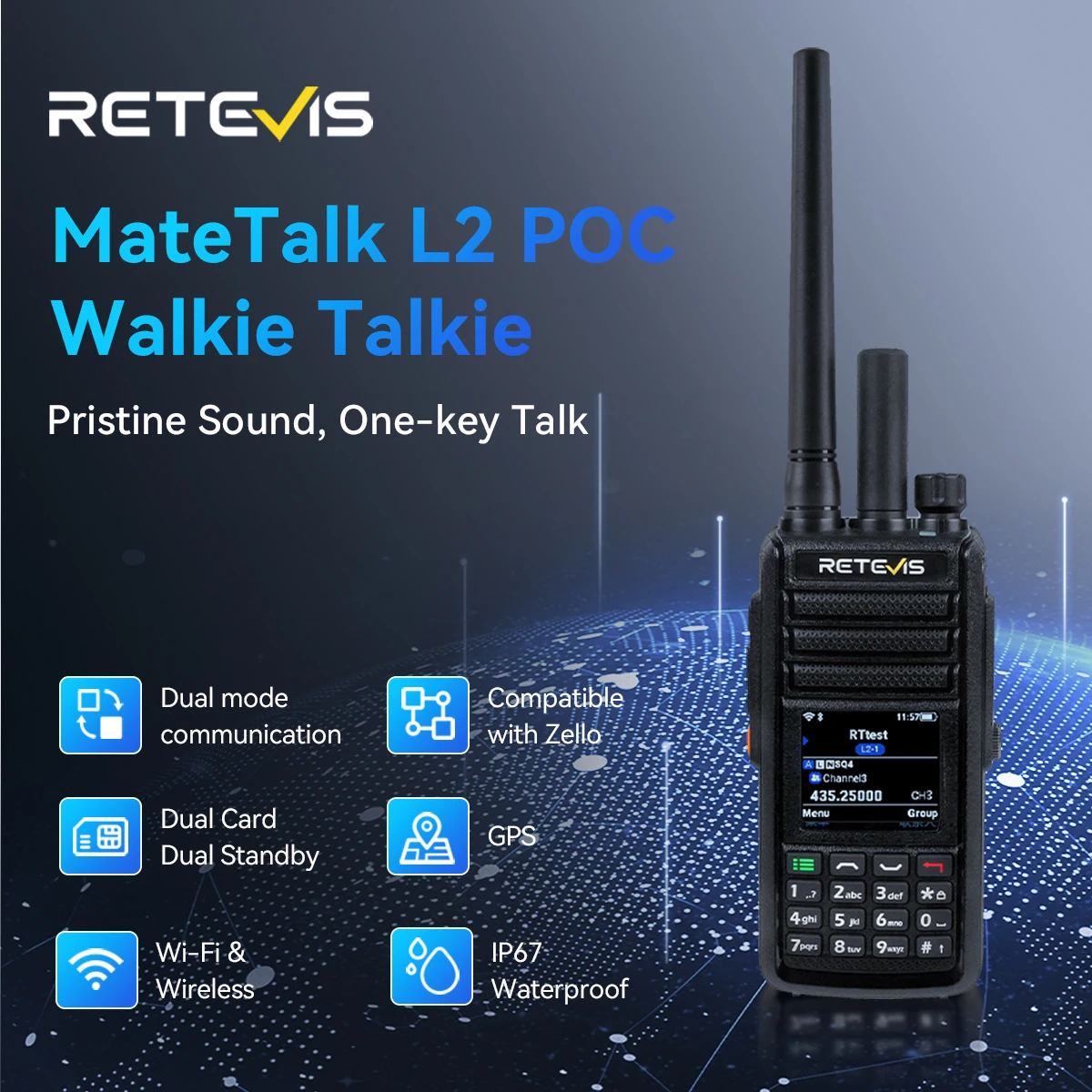 Retevis MateTalk L2 Global 4G Netzwerk POC Radio Dual SIM UHF VHF Radio Dual Mode Walkie Talkie Unterstützung Bluetooth Radio für Zello Image