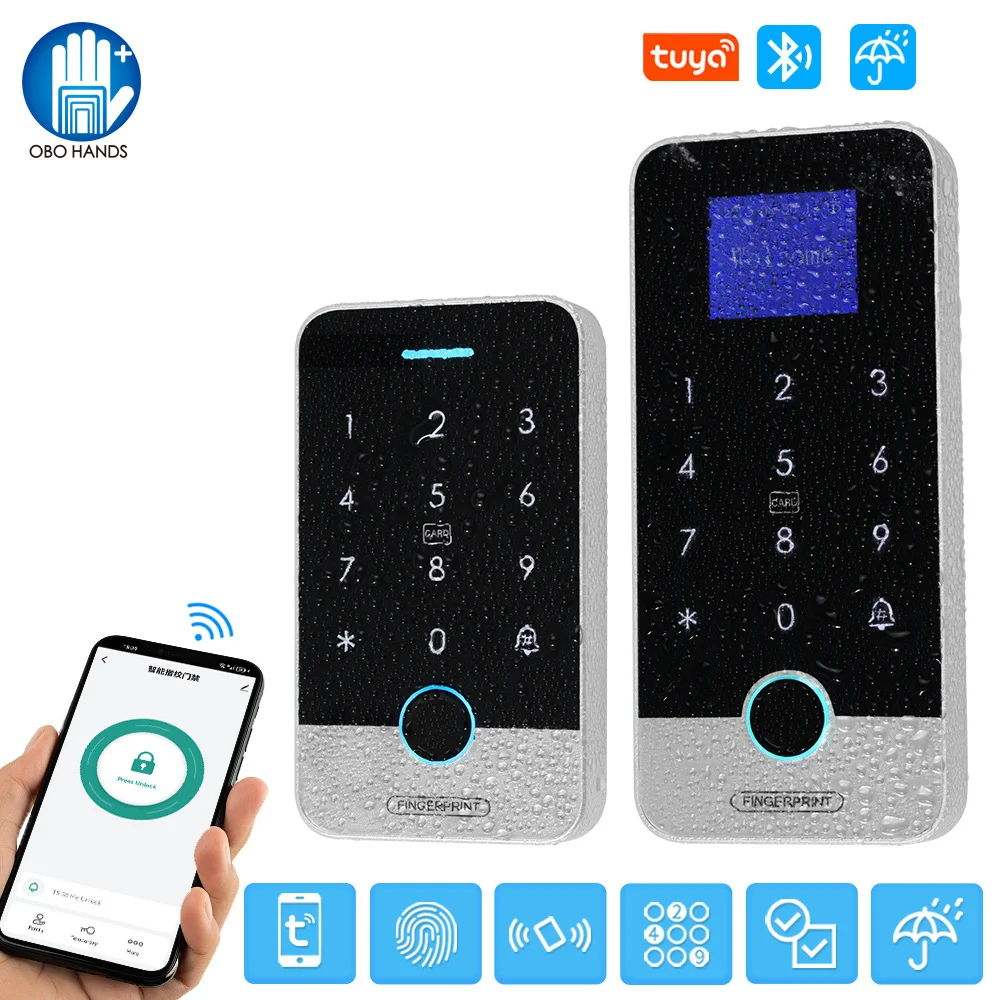 Wasserdichte Bluetooth Tuya APP Fingerprint Access Controller Standalone RFID Tastatur Touch Tastatur 13,56 MHz Türöffner System Image