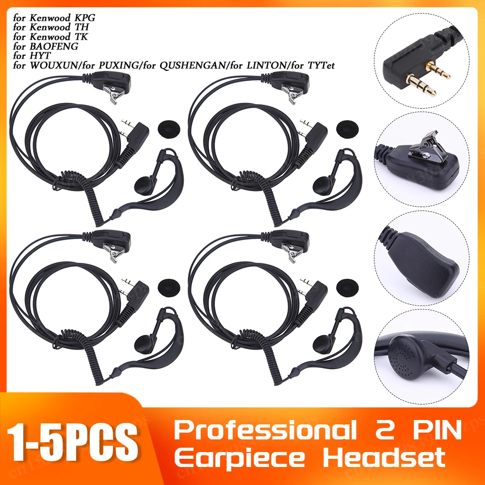 1-5PCS 2 Pin Walkie Talkie Headsets Ohrhörer Headset PTT MIC für BAOFENG 480 490 320 V6 V7 V8 658 520 530 999 888 777 666S 777S Image