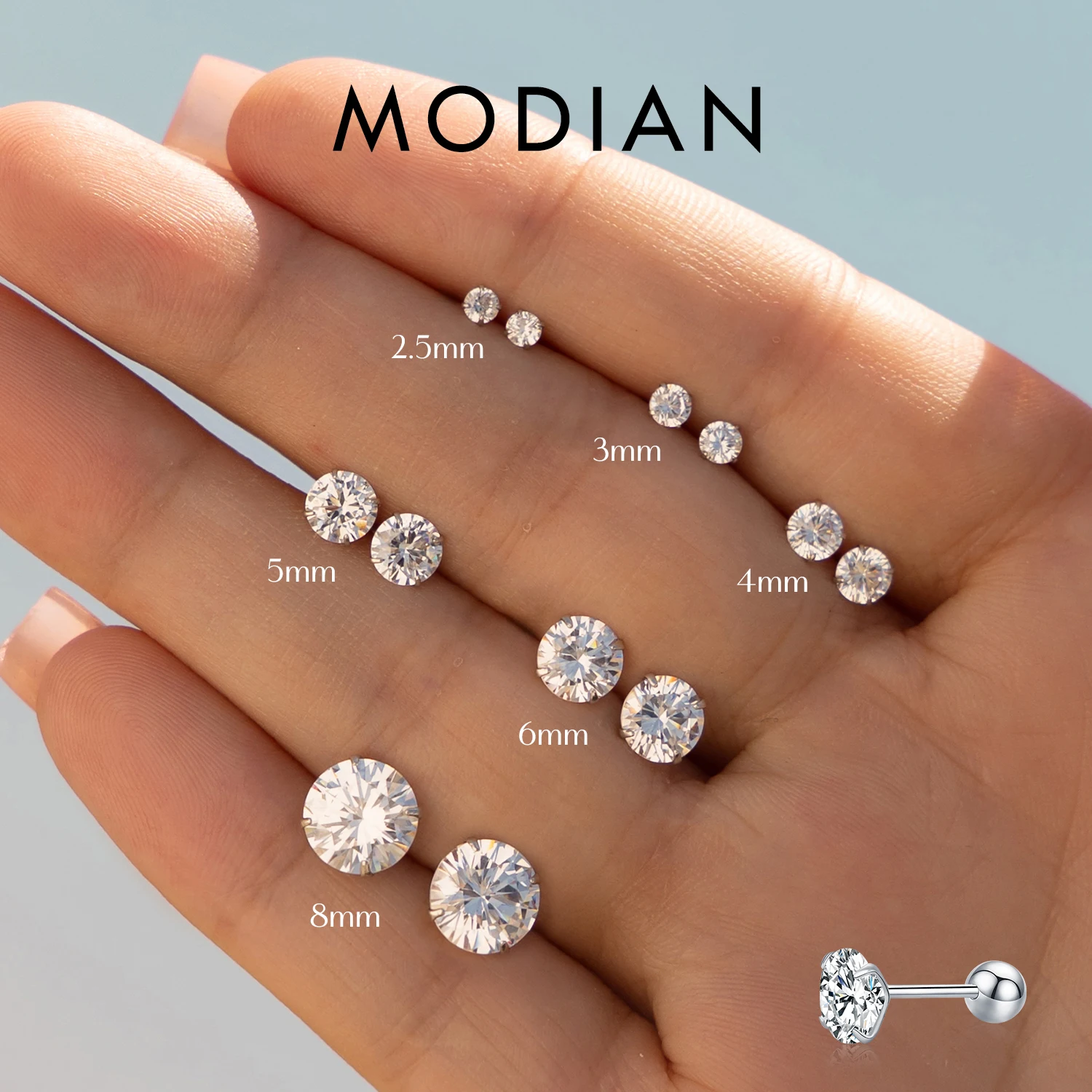 MODIAN Mehrfarbige 925 Sterling Silber Elegante Perlen Schraube Ohrringe Klassische Runde CZ Ohrstecker Für Frauen Schmuck 2,5 MM-8 MM