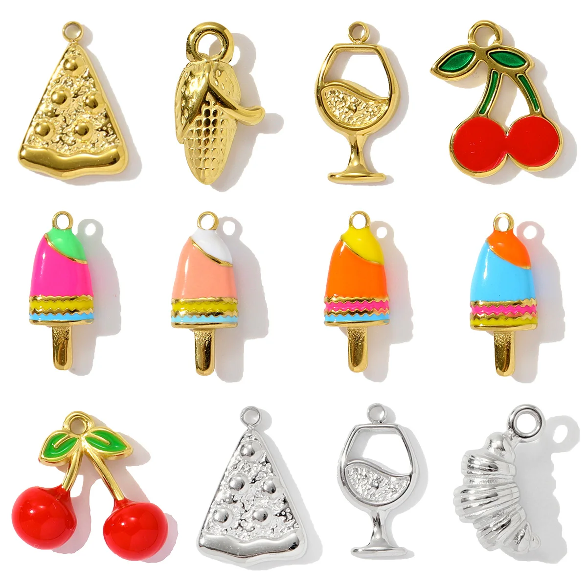 3 teile/los Edelstahl Mais Eis Halskette Anhänger Wein Gläser Kirsche DIY Charms Ohrringe Machen Frauen Schmuck Image
