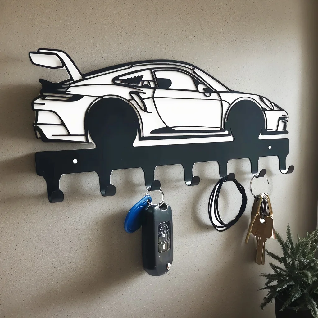 1 x schwarzer Schlüsselhalter zur Wandmontage mit robuster Beschichtungsoberfläche – Industrie-Stil, Kfz-Metallhaken, einfache Installation Image