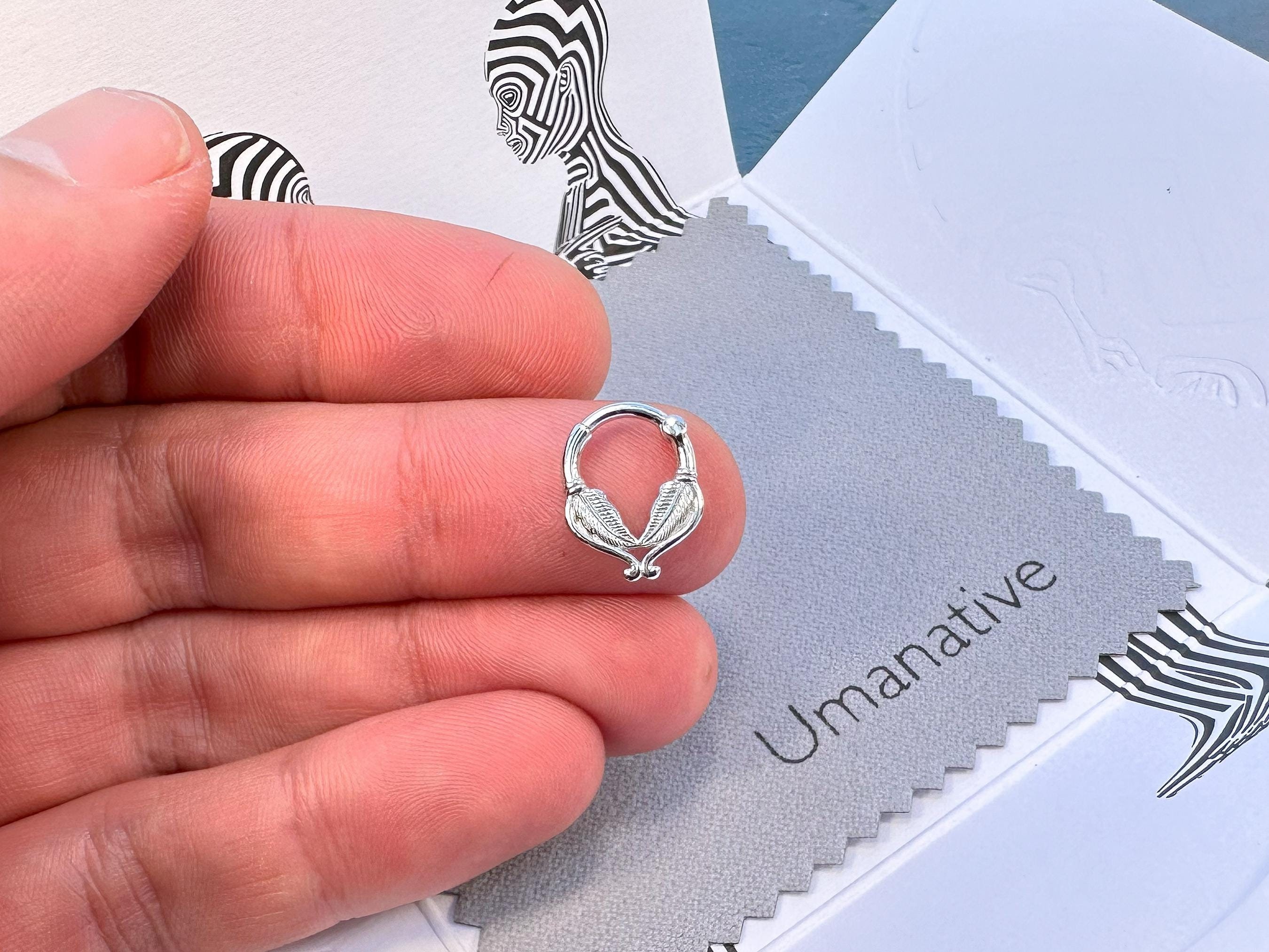 Anello per setto nasale con piuma, piercing per setto nasale in argento sterling, clicker per setto nasale, gioielli per setto nasale, setto nasale da