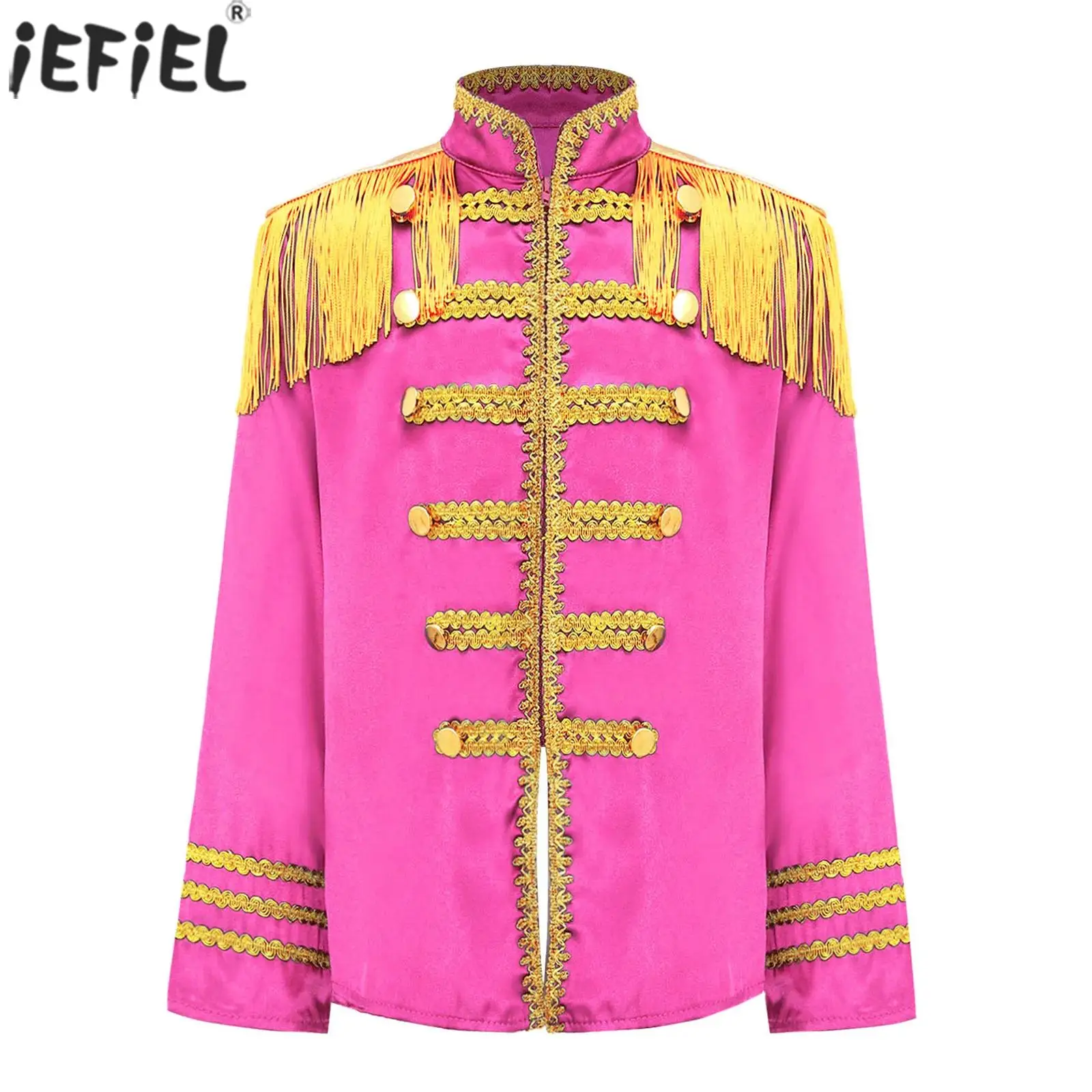Kinder Mädchen 60er Jahre Retro Hippie Rockband Musiker Kostüm Halloween Cosplay Karneval Party Zirkus Schlagzeuger Parade Quaste Jacke Mantel Image