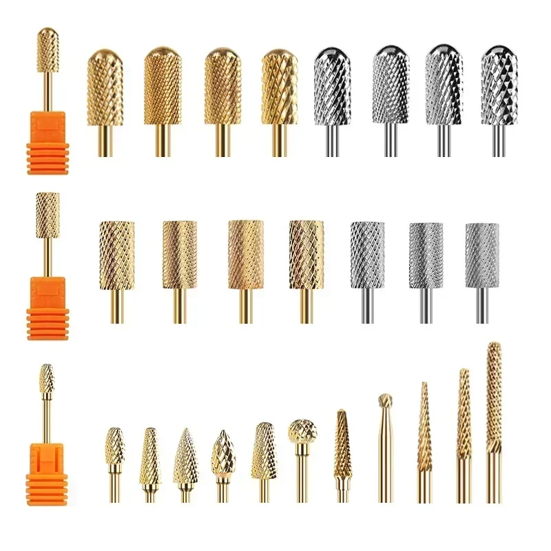 Fräser Goldene Hartmetall Nagel Bohrer Bits Für Elektrische Nagel Bohrer Maniküre Maschine Pediküre Nagel Dateien Zubehör 2030 Image