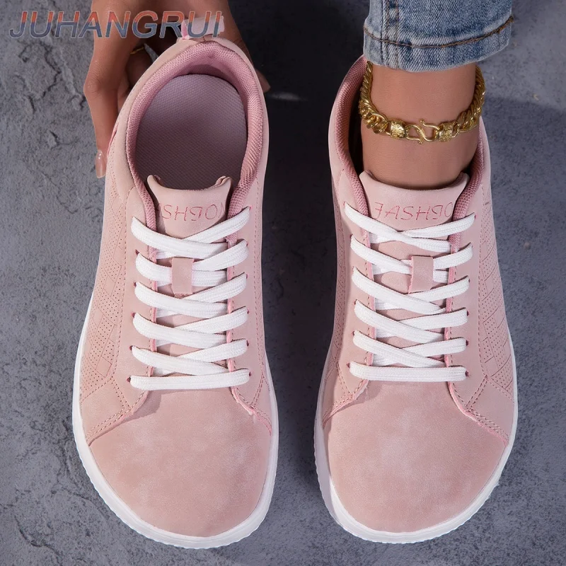 Barfuß-Ledersneaker für Damen, flache, weiche, dünne Außensohle, Zero Drop, breitere Zehenpartie, flexible, leichte Wanderschuhe, Canvas-Schuhe Image