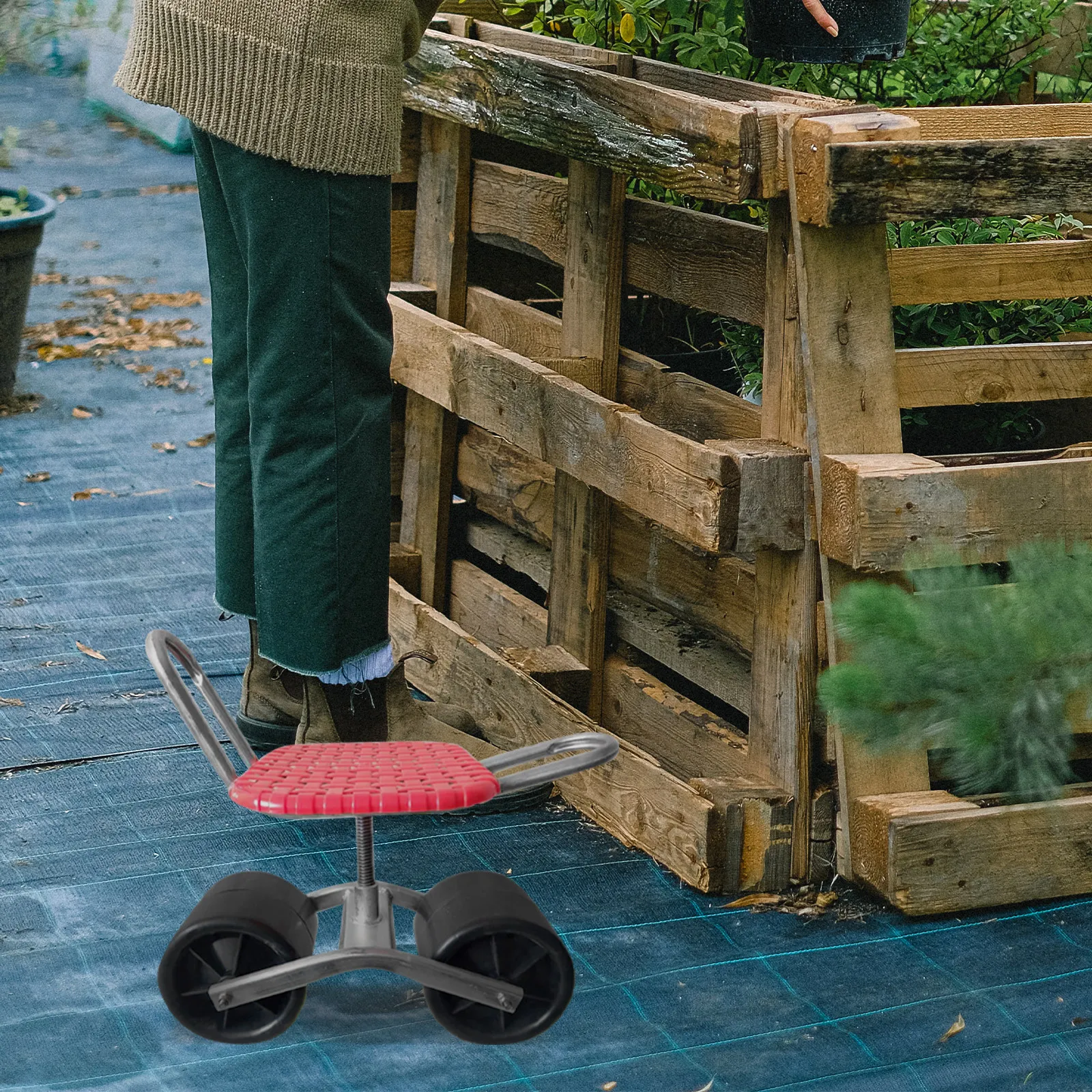 Gartenhocker mit Rollen, Gartenhocker-Zubehör, Gartensitz mit Rollen, rollender Gartensitz, Gartenhocker-Rad Image