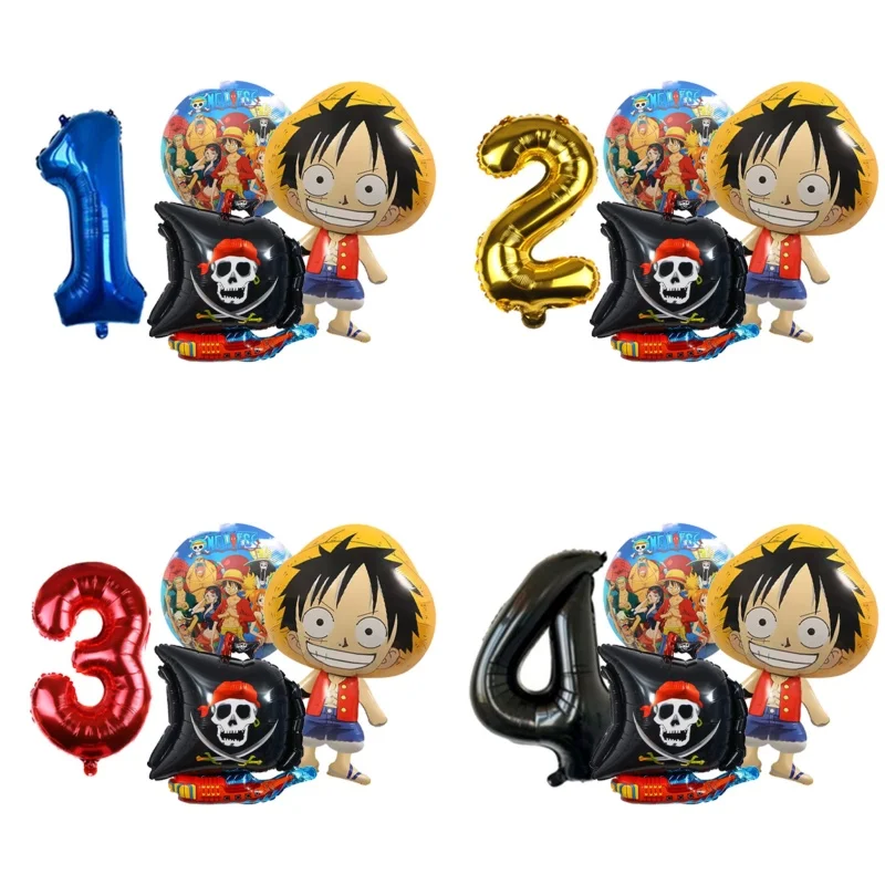 Cartoon One Piece Thema Luffy Aluminiumfolienballons Set mit Zahlen für Kindergeburtstag und Babyparty-Zubehör Image