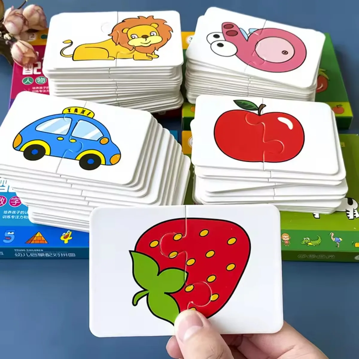 Tierpuzzles für Kinder für Kleinkinder im Alter von 1, 2, 3 Jahren, Jungen und Mädchen, Lerntiere, Speicherkarte, passendes Spiel, pädagogisch für Kinder Image