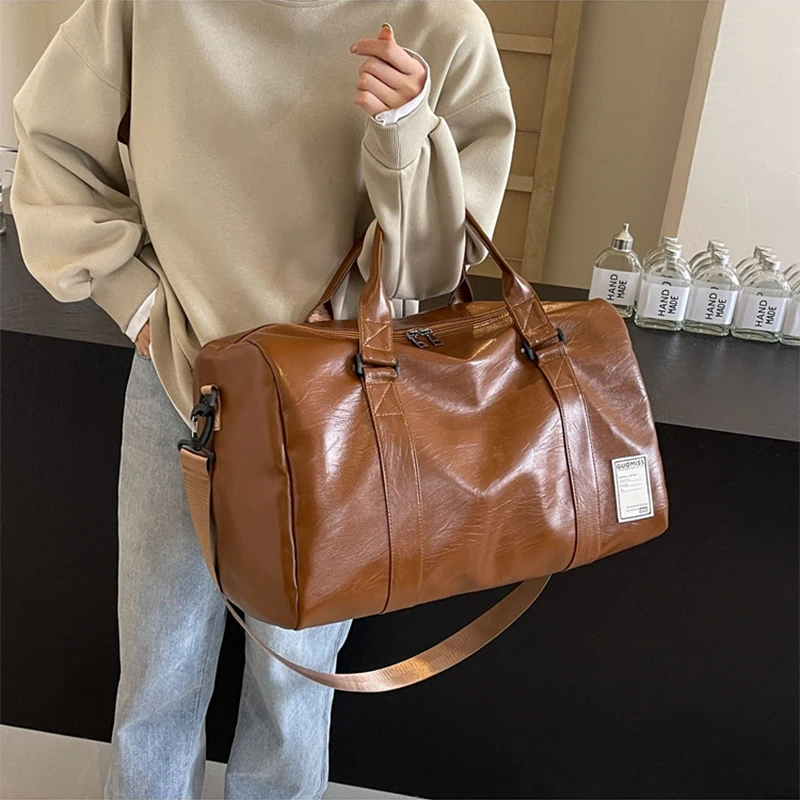 Sporttasche Damen PU-Leder Reisetaschen Duffle Sport Fitness Casual Gepäck Handtasche Schuhe Tasche Schulter Wochenende Outdoor-Tasche