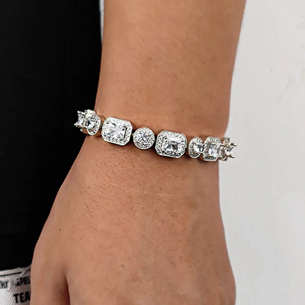 Hip Hop Schmuck Glanz 10MM Iced Out Zirkon Tennis Armband T-Quadrat Runde Bling Diamant Frauen Zubehör Clustered Tennis Kette