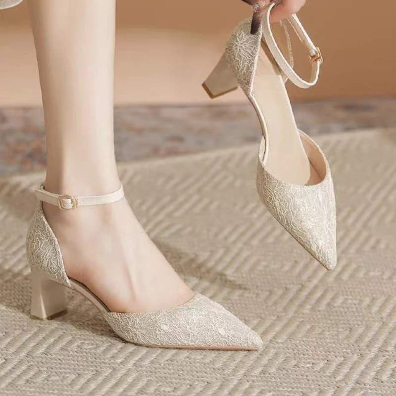 2025, elegante Hochzeit Schuhe High Heel Frauen Schuhe Braut Heels Ankle Strap Spitzen Kristall Frau Schuhe Sommer Zapatos Mujer