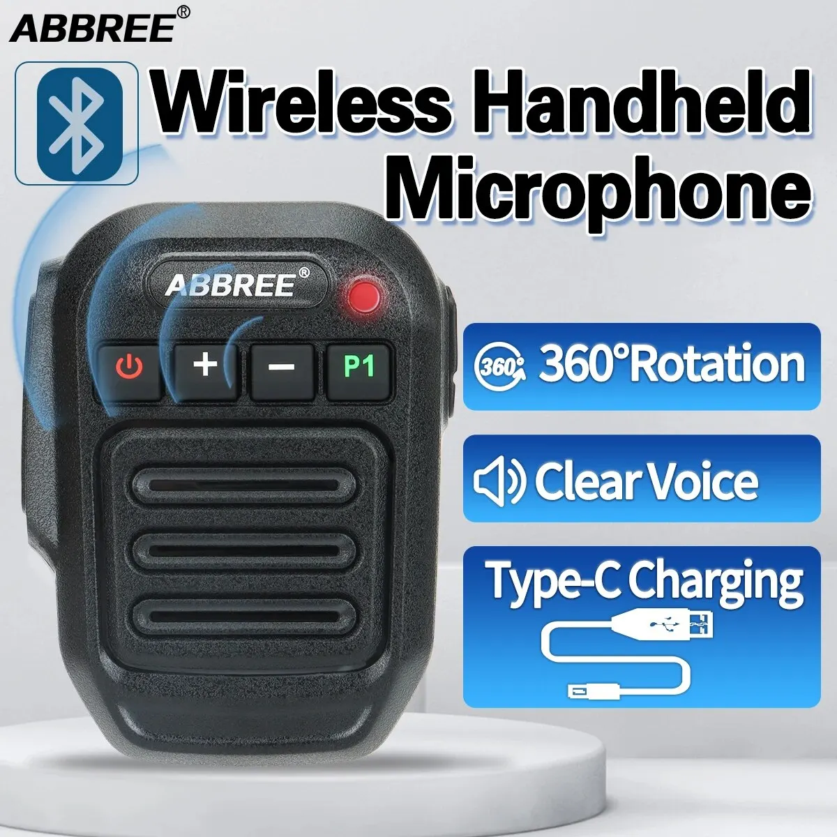 ABBREE Drahtloses Mikrofon Bluetooth PTT Freisprech-Lautsprechermikrofon für Baofeng UV 5R 82 21 13 17 888S Quansheng UV K5 (8) 5R Plus K6 Image