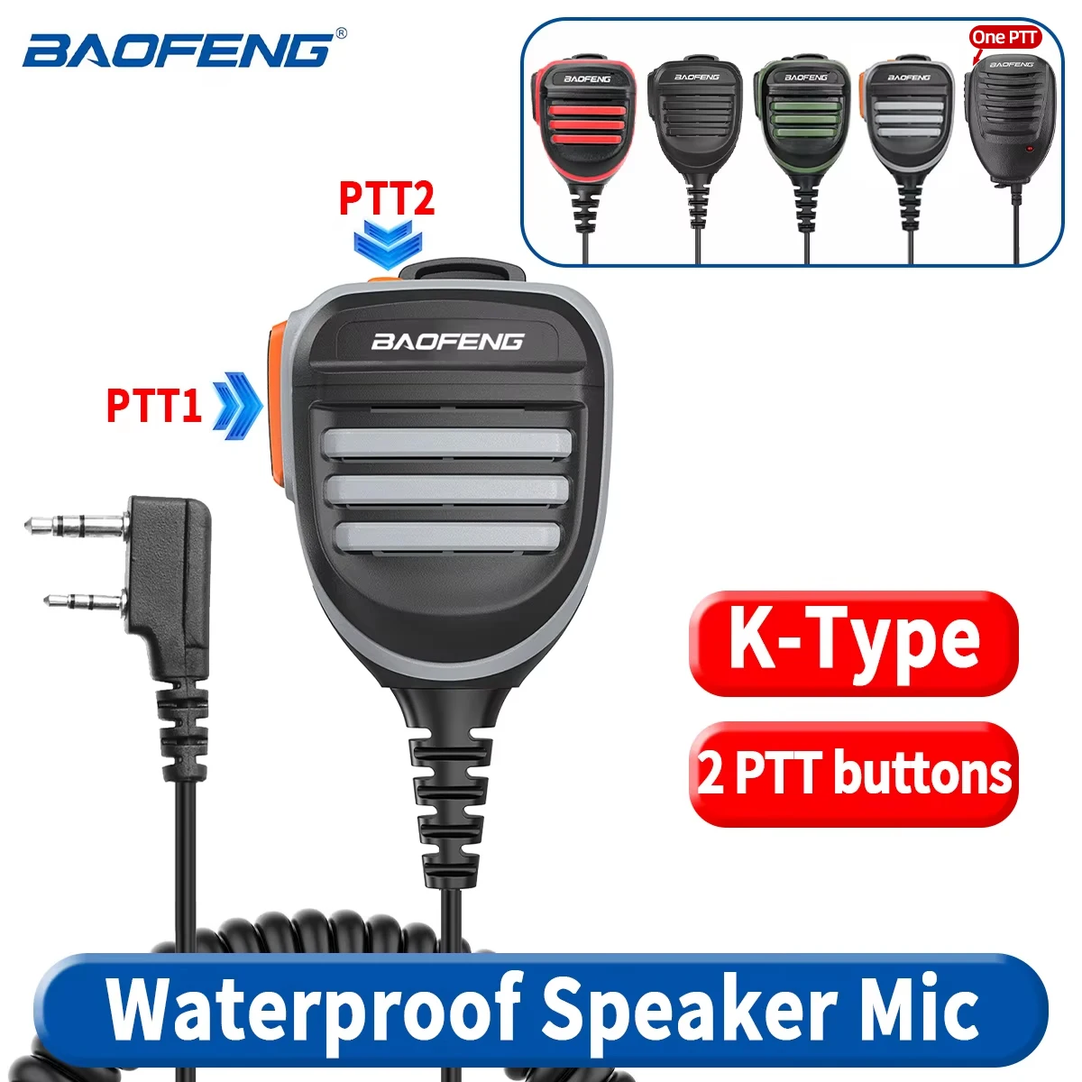BaoFeng BF-780 2-poliges PTT-wasserdichtes Lautsprechermikrofon für UV-5R UV-21 UV17 Zweiwegeradio QuanSheng UV-K5 UV-K6 UV-5RH 21 17 PR Image