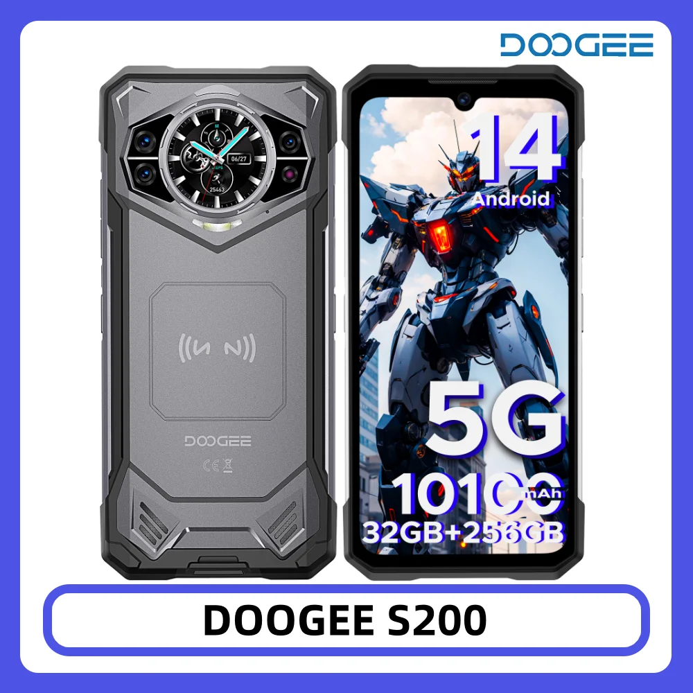 Robustes DOOGEE S200 5G-Telefon, 12 GB, 256 GB, 1,32 Zoll AMOLED-Rückwand, Abmessung 7050, 100 MP, Kamera, 10100 mAh, NFC-Smartphone Image