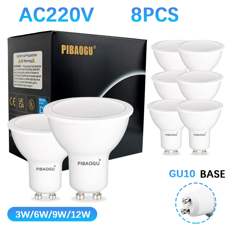 8PCS GU10 AC220V LED Spot Glühbirnen Weiß Warm Neutral 3W 6W 9W 12W energiesparend Dimmbar Kein Flimmern für Zuhause Wohnzimmer Bett