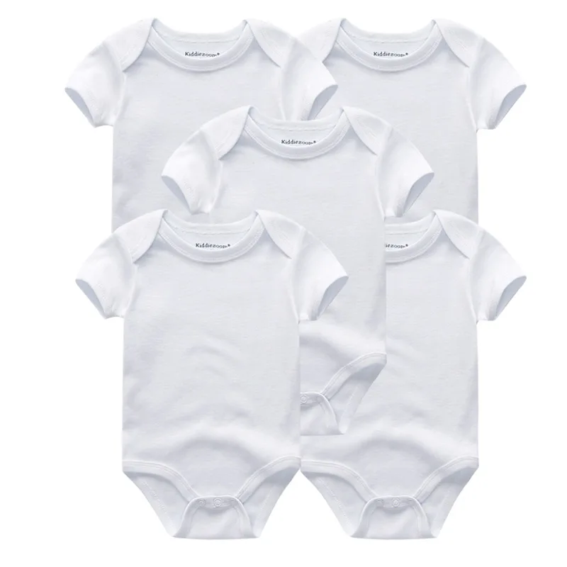Reinweiße Fünfteilige Unisex Kurzarm Dreieck-Strampler Baby Bodysuits 0-12 Monate Sommerkleidung für Jungen und Mädchen Image