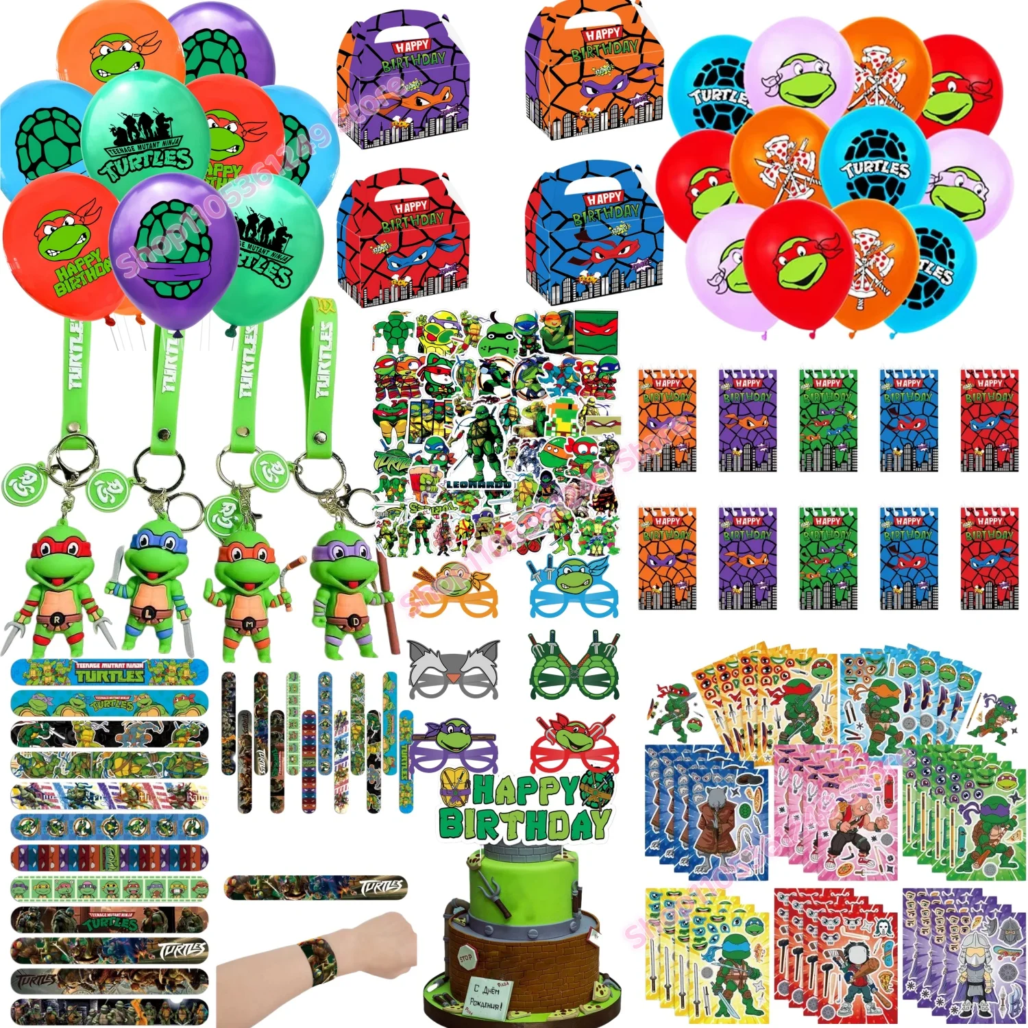 Cartoon-Schildkröten Partyzubehör Ninja-Ballonfiguren Modische Armbänder Aufkleber Kinder Geburtstag Partytüte Geschenkdekoration Image