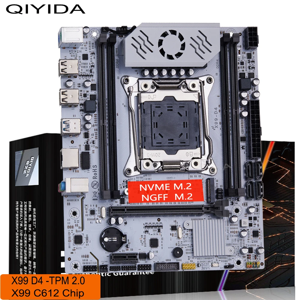 QIYIDA X99-Motherboard D4-TPM2.0 LGA 2011 3, mit M.2-Steckplatz, unterstützt X99 C612chip DDR4-Speicher SATA3.0 USB3.0 PCI16X Image