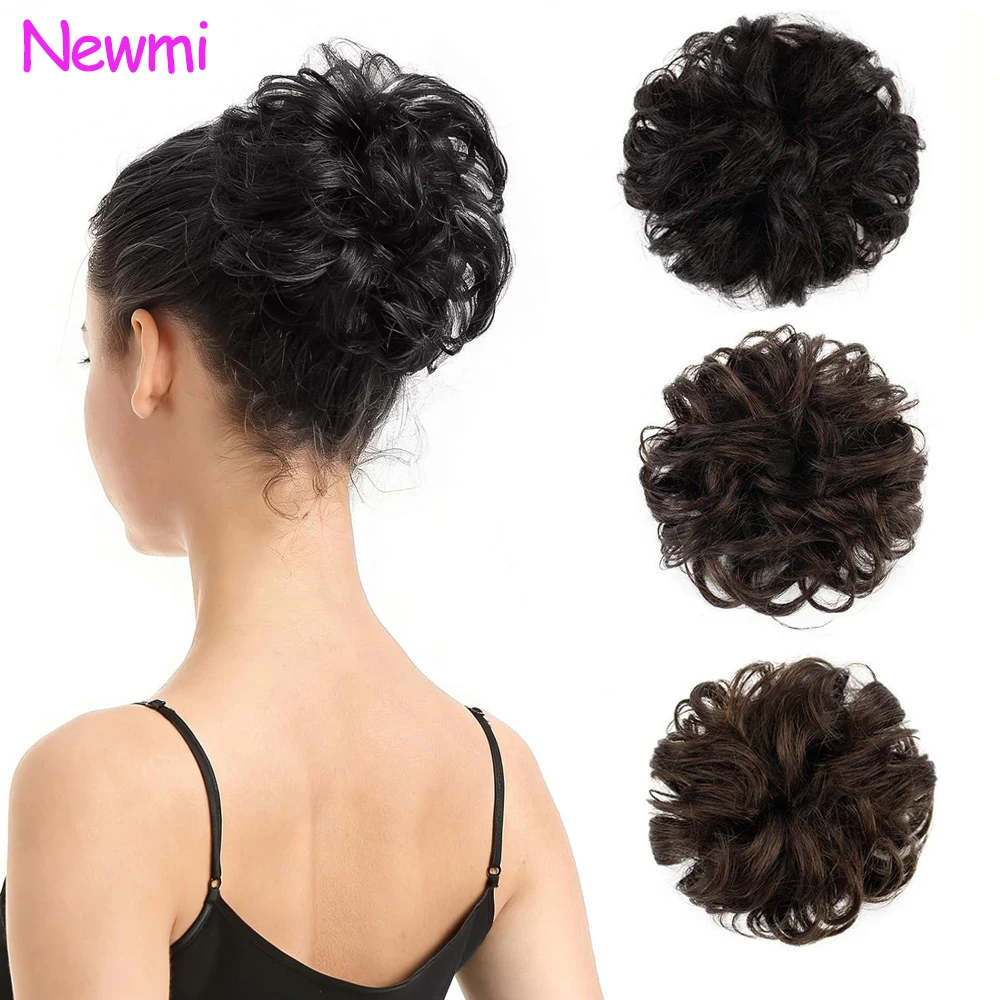 Newmi 100 % Echthaar-Haarteil, Pferdeschwanz-Haarteil, Hochsteckfrisur, lockiger Chignon für Frauen, natürliche schwarze Pferdeschwanzverlängerung Image