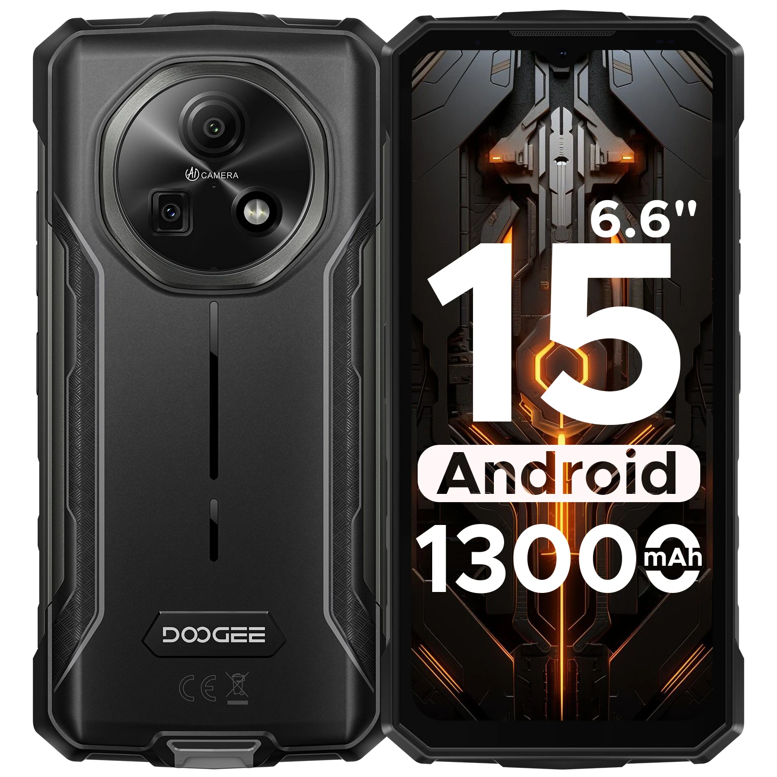 DOOGEE Fire 5 Outdoor-Smartphone 13000mAh Großer Akku 6,6'' HD+ Display 12GB RAM (3GB+GB) 64GB ROM Android 15 NFC Smartphone Image