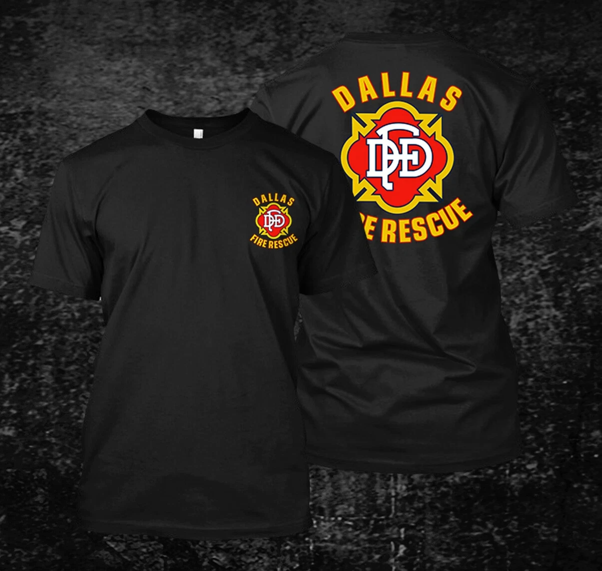 Dallas Fire Rescue – Maßgeschneidertes Herren-T-Shirt mit Rücken- und Vorderseite-Aufdruck