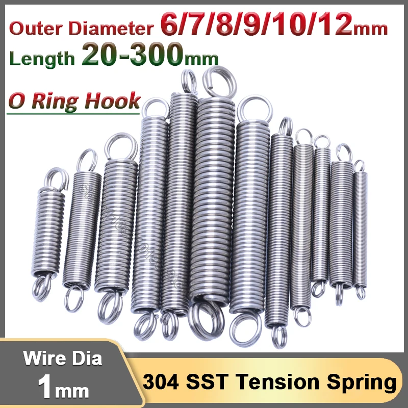 1 mm Edelstahl-Verlängerungs-Zugfeder, O-Ring-Haken, zylindrische Spule, Zug-Rückzug-Erweiterung, Dehnfeder, Außendurchmesser 6–12 mm Image