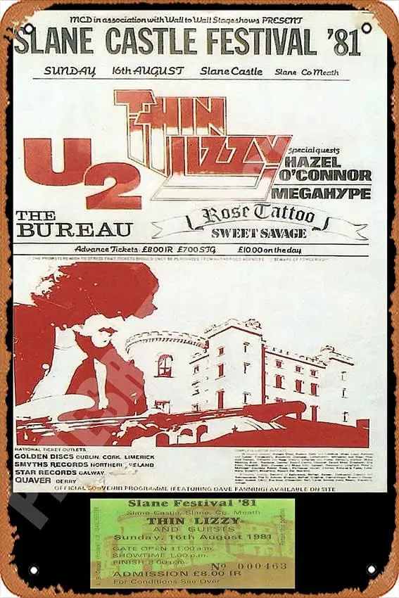 Sottile concerto vintage Lizzy + Biglietto Slane Castle 1981 - Poster | Stampa artistica da parete su tela Targa in metallo vintage Poster Retro Garag
