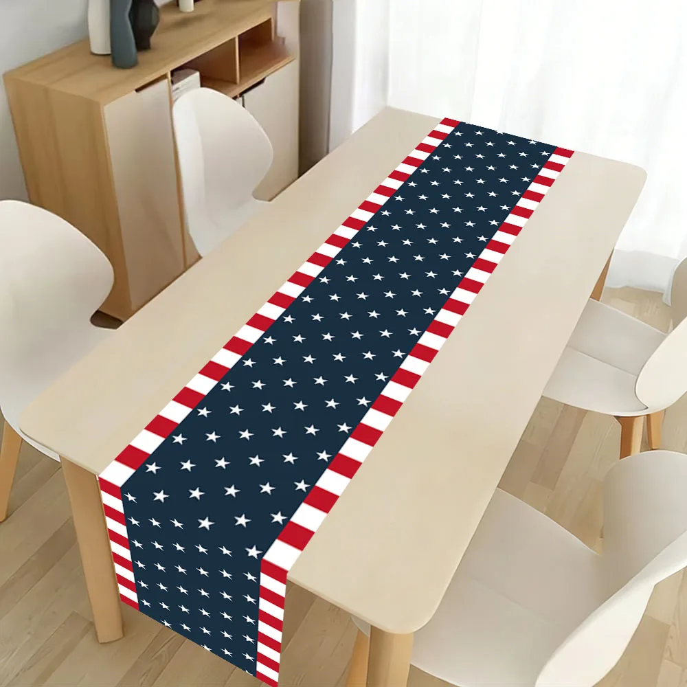 1 Stück Tischläufer mit amerikanischer Flagge, Stern-Streifen-Muster, Polyester-Tischläufer für den 4. Juli, Unabhängigkeitstag, Party, Tischdekoration Image