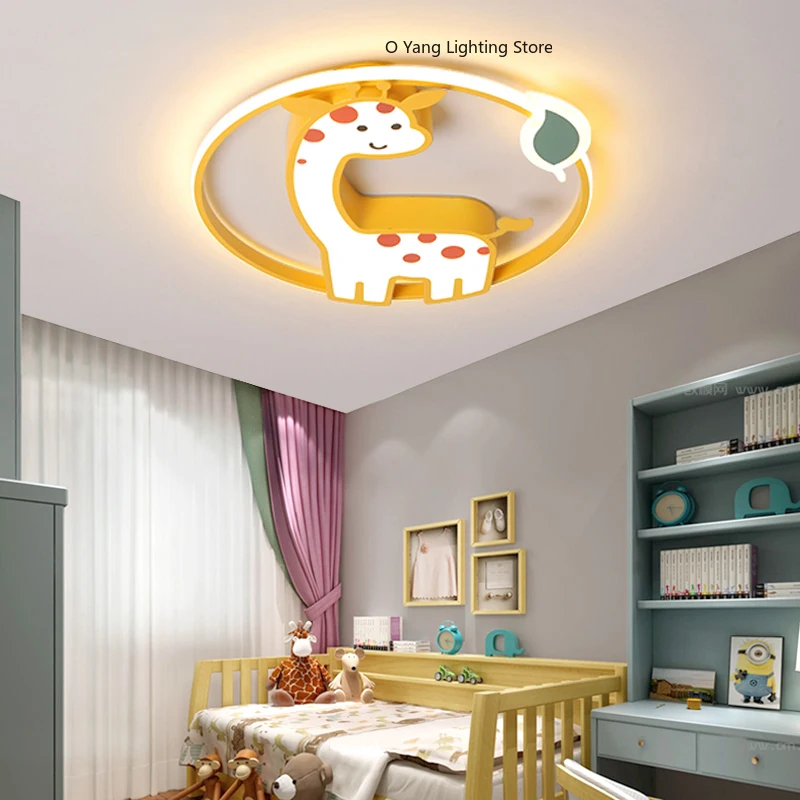 Designer LED-Deckenleuchte Mädchen-Schlafzimmer Kronleuchter Kinderzimmer Deko Niedliche Giraffen-Deckenlampe Plafon RC Dimmbar