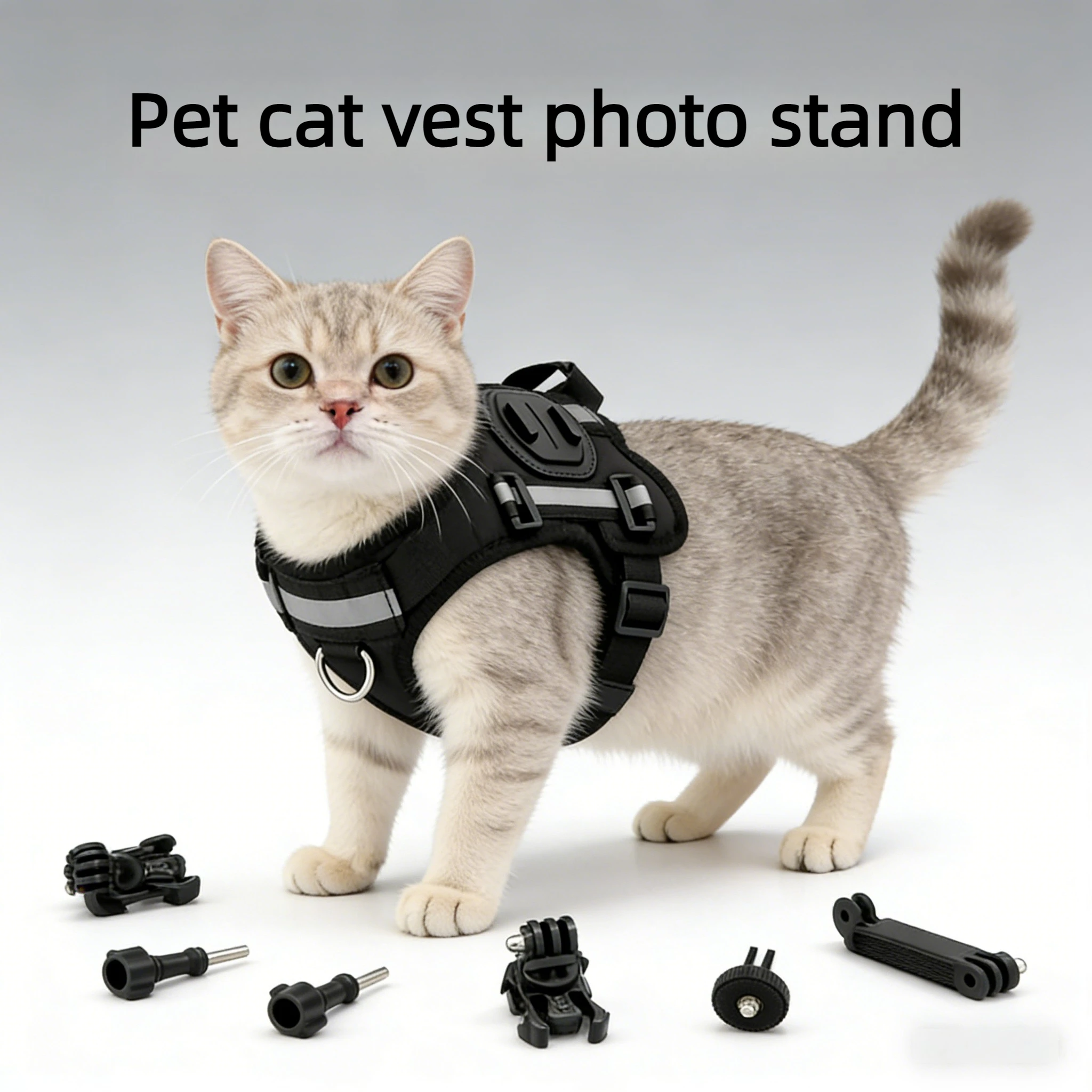 Kamera-Gurtweste für Katzen, Doppelhalterung, First-Person-View (POV), Fotoständer für Actionkameras, sicherer Halt und atmungsaktiv Image