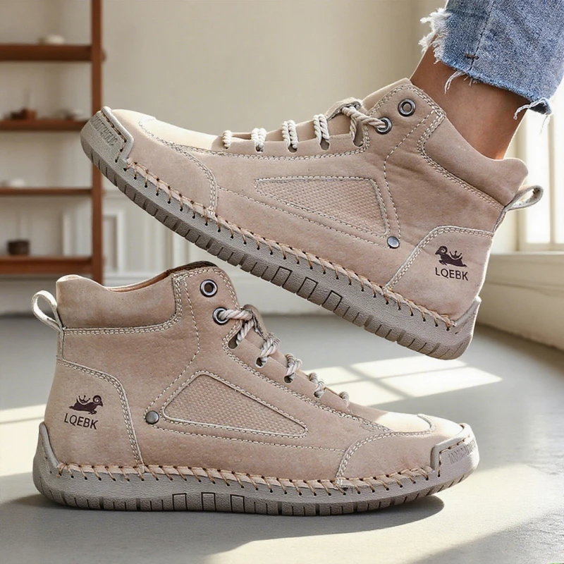 Schuhe für Frauen Große Größe Leder Stiefel Mode Damen Stiefeletten Handgemachte Nähte Neue Flache Freizeitschuhe Neue Turnschuhe Frauen