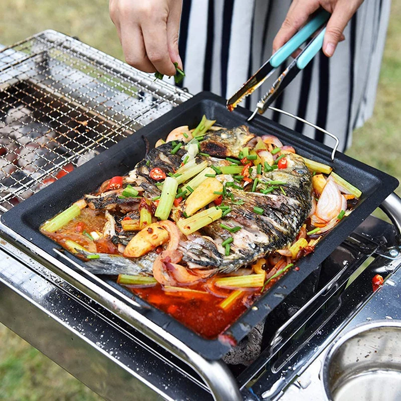 D2 Outdoor BBQ Kochgeschirr Grill Platte Pfanne Grill Pfanne Grill Küchenutensilien Kochen Gusseisen Pizza Platte Gas Grill Zubehör Image