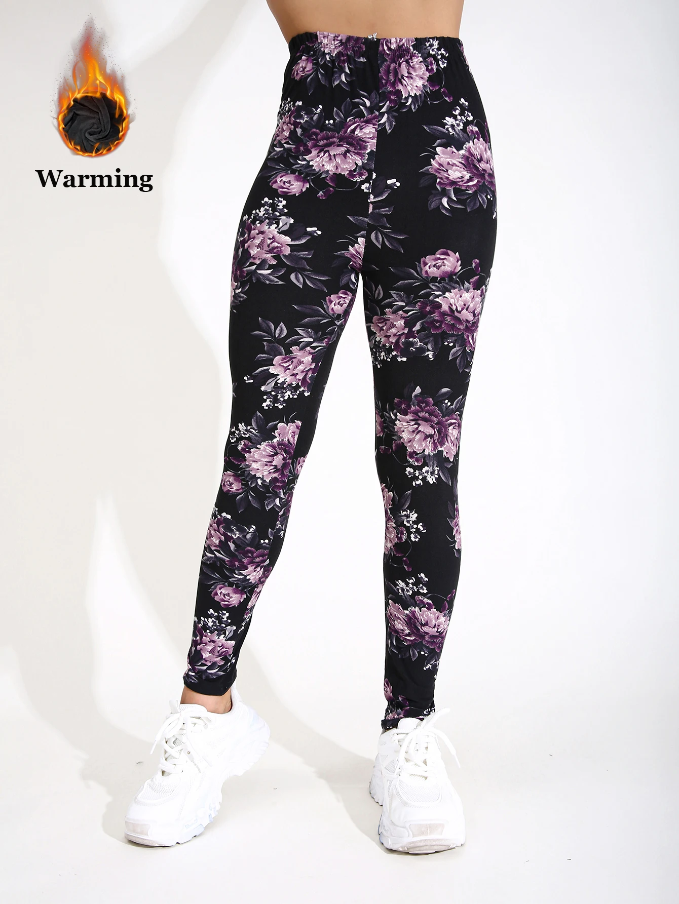 Herbst Winter 1 PACK frauen Lila Kirschblüten Dicke Samt Sexy Enge Legging Casual Sport Elegante Fitness Yoga Hosen
