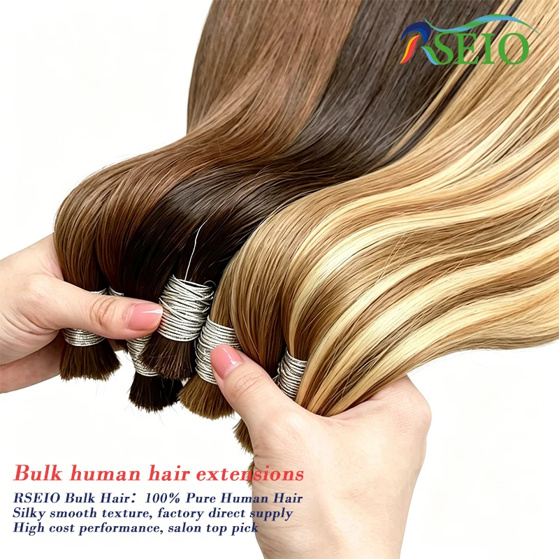 Rseio Bulk Haar verlängerungen Remy Menschenhaar 100% echtes Natur haar schwarz braun blond 613 Farbe 16-24 Zoll für Salon Image