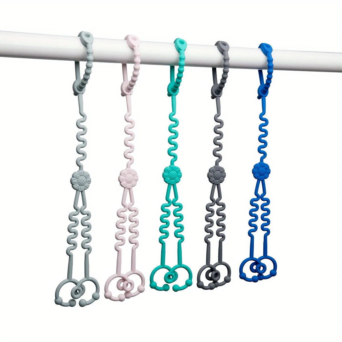 Babyspielzeuggurte 1 Drag 2 Design für Spielzeugsicherheit 1 Packung Silikonbänder für Kinderwagen, BPA-freie Hochstühle, Autositze für Kinderbetten Image
