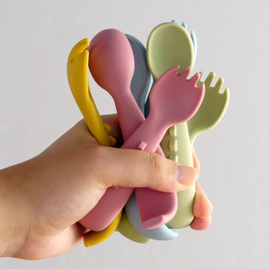 2 Stück Silikon Baby Löffel Gabel für Baby Besteck Set Neugeborene lernen zu essen Training Fütterung Spork Geschirr Baby artikel Image