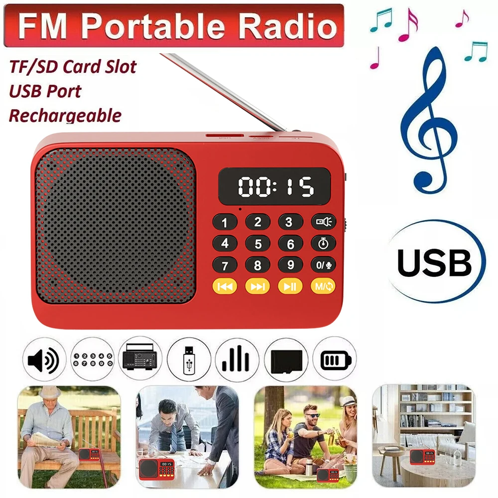 Handheld wiederaufladbare digitale FM USB TF MP3 Player tragbare Radio Musik Player Lautsprecher Geräte liefert mit LED-Anzeige Radio Image