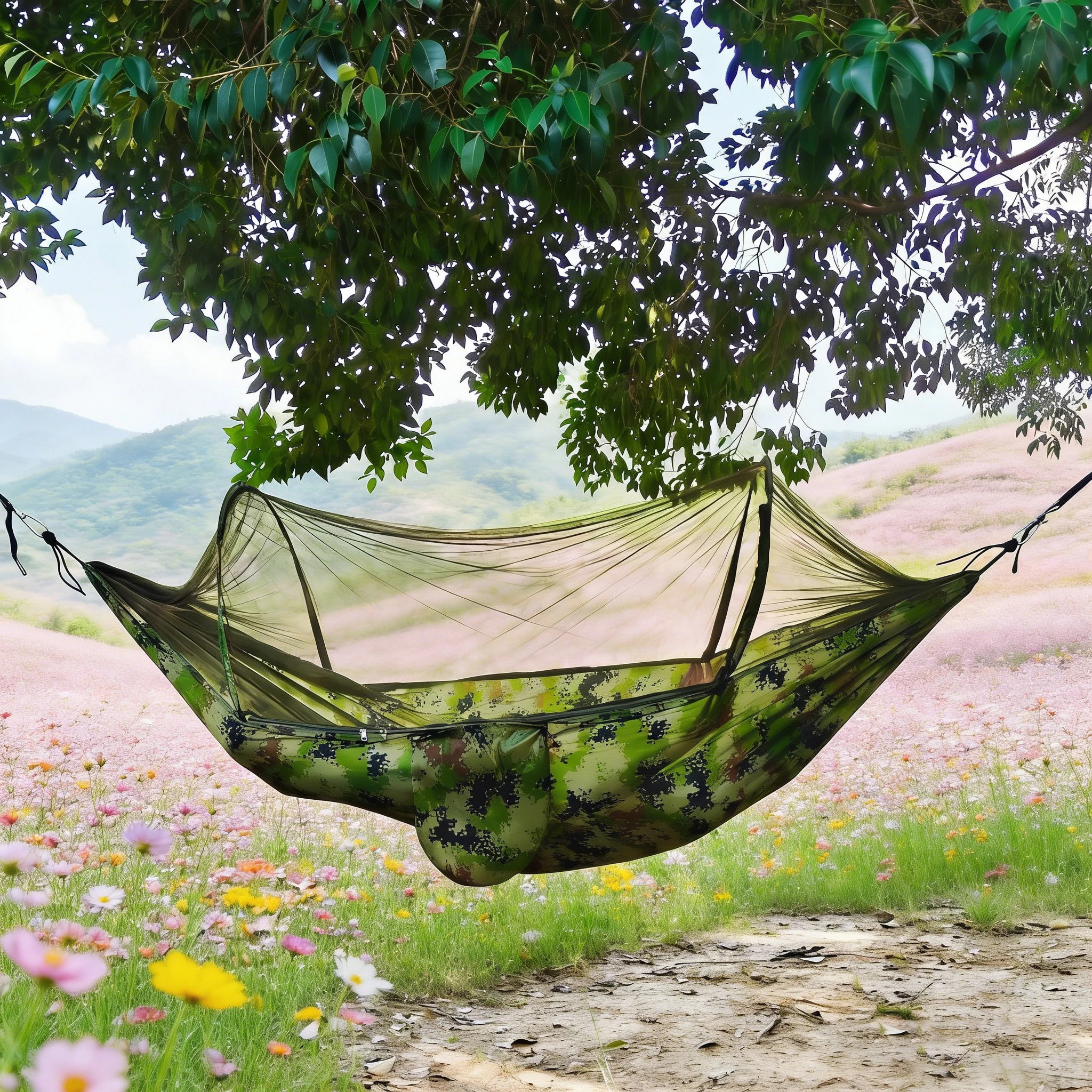 Camouflage-Camping-Hängematte mit Moskitonetz, tragbare Anti-Moskito-Hängematte für Outdoor-Wanderungen, Rucksackreisen, Reisen Image